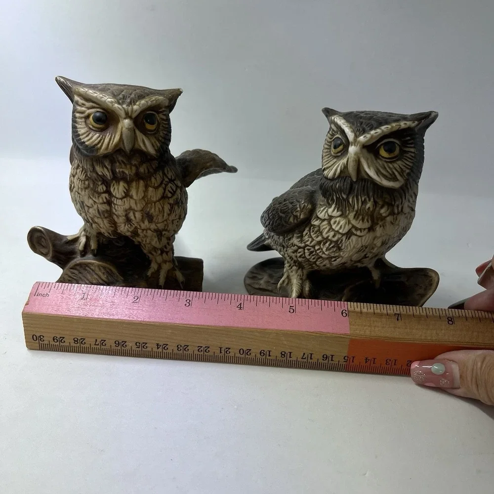 Vintage Homco Porcelain Owl On A Branch Figurines  5 X 4 Inches Set‎ Of 2